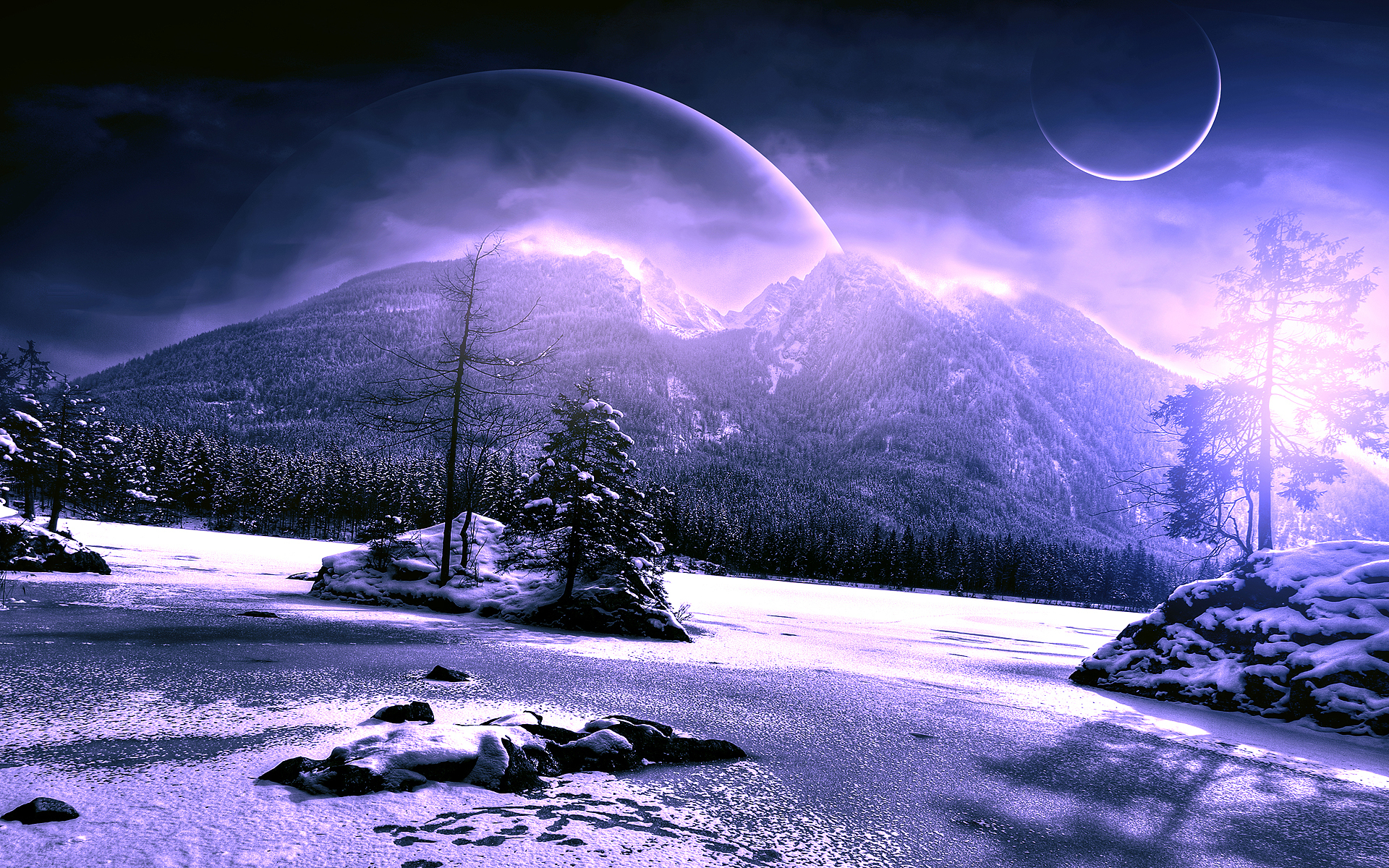 scenery, Winter, Planet, Mountains, Snow, Nature, Fantasy, Mood Wallpaper