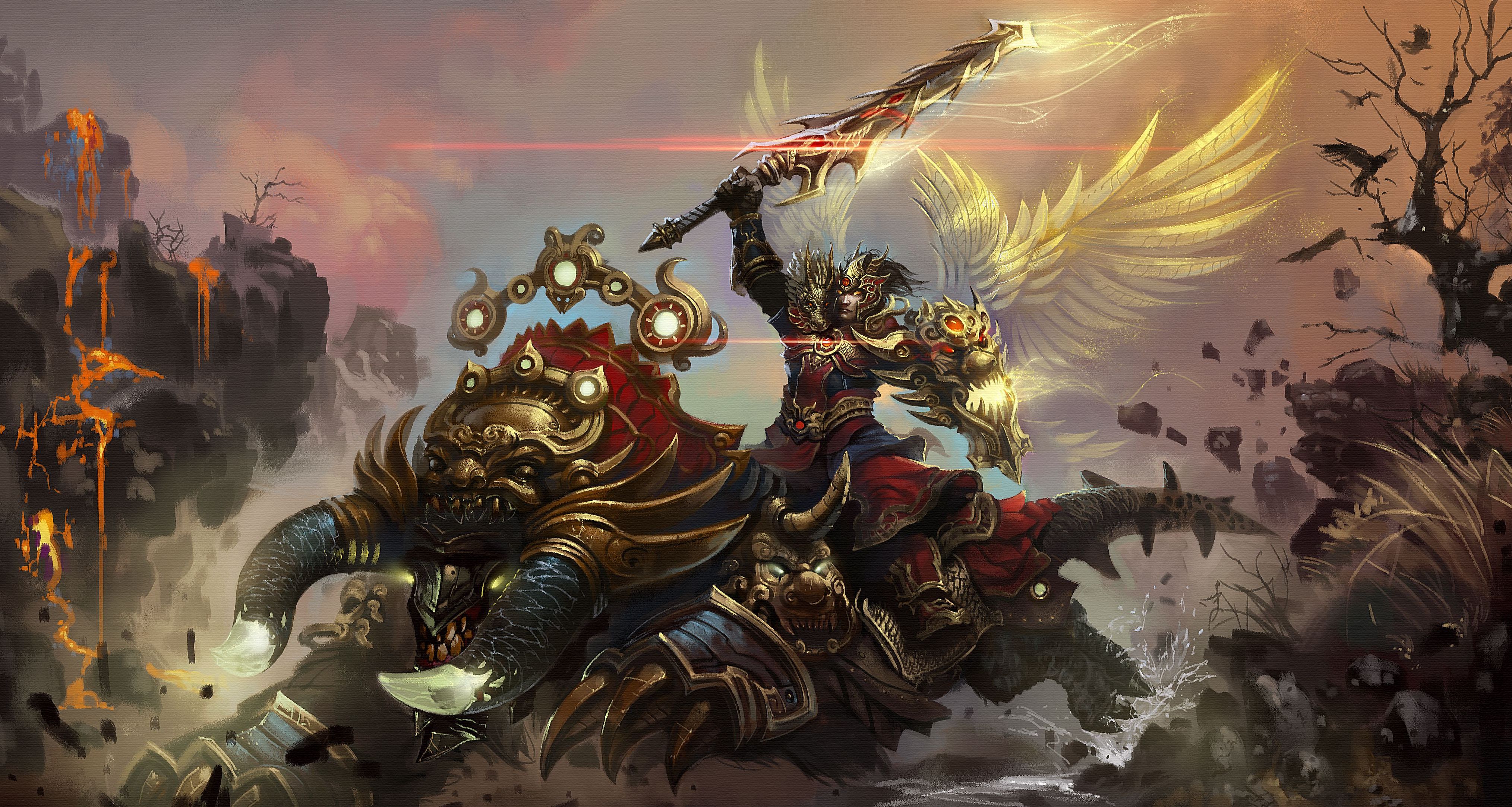 warriors, Magical, Animals, Swords, Armor, Shield, Samurai, Fantasy Wallpaper