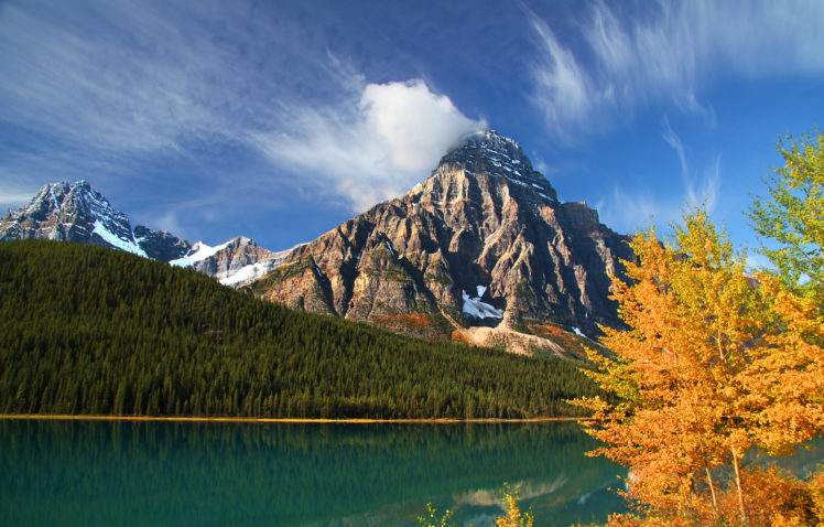 alberta, Canada, Lake, Mountain, Forest, Trees, Autumn HD Wallpaper Desktop Background