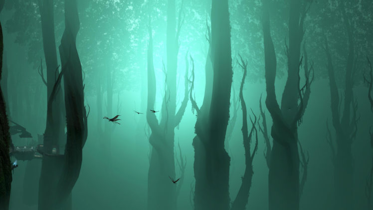 green, Halo, Sci fi, Forest, Fog, Fantasy HD Wallpaper Desktop Background