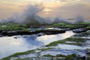 ocean, Rocks, Stones, Splash, Sunset, Waves