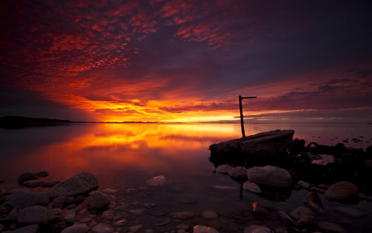 ocean, Sunset, Reflection, Rocks, Stones HD Wallpaper Desktop Background