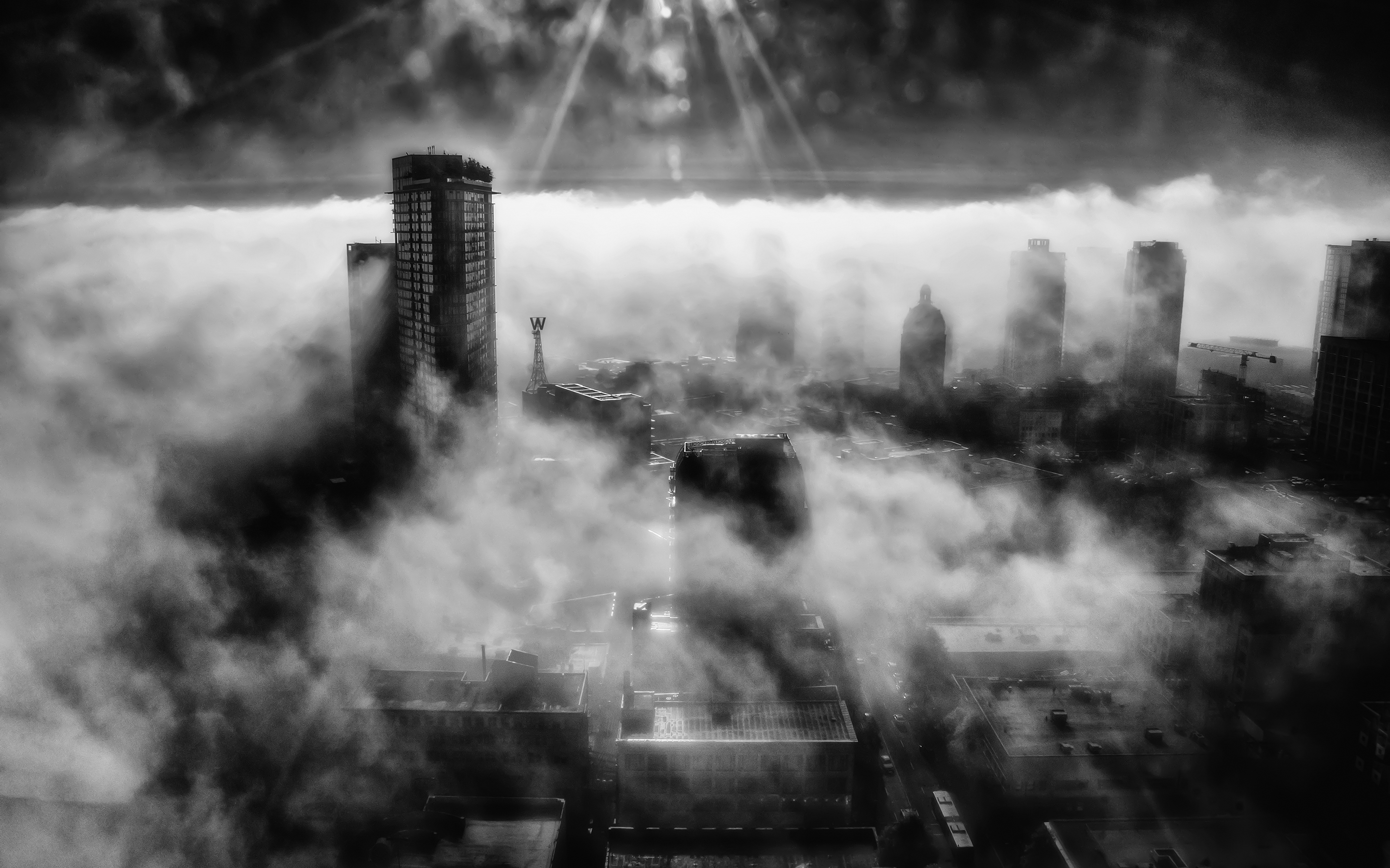 vancouver, Buildings, Skyscrapers, B w, Fog Wallpaper
