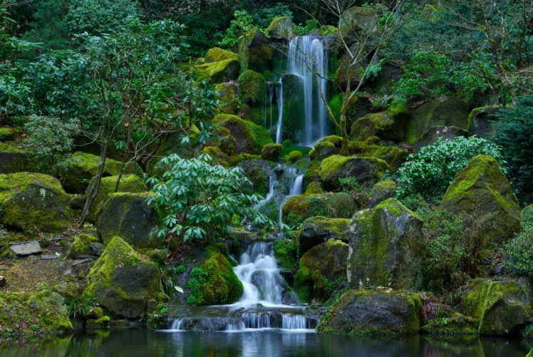 waterfalls, Usa, Gardens, Stones, Portland, Japanese, Oregon, Moss, Nature HD Wallpaper Desktop Background
