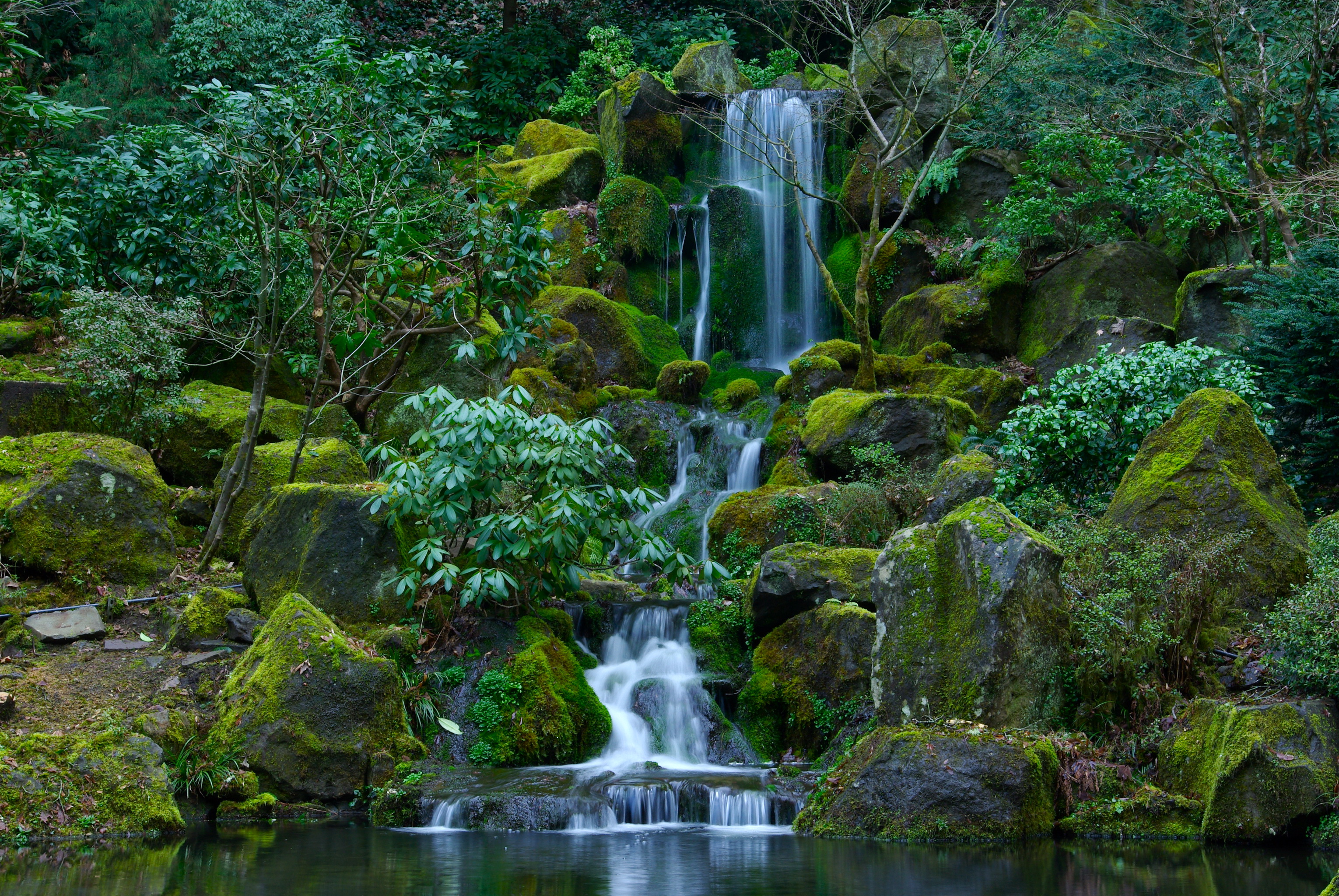 waterfalls, Usa, Gardens, Stones, Portland, Japanese, Oregon, Moss, Nature Wallpaper