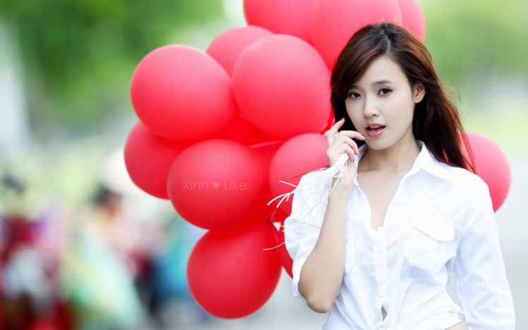 women, Models, Asians, Asia, Balloons HD Wallpaper Desktop Background