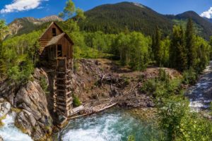 crystal, Colorado, A, Water, Mill, River, Forest, Trees, Mountains, Panorama