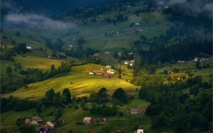 meadows, Houses, Trees HD Wallpaper Desktop Background