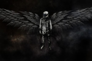 outer, Space, Astronauts, Angel, Wings