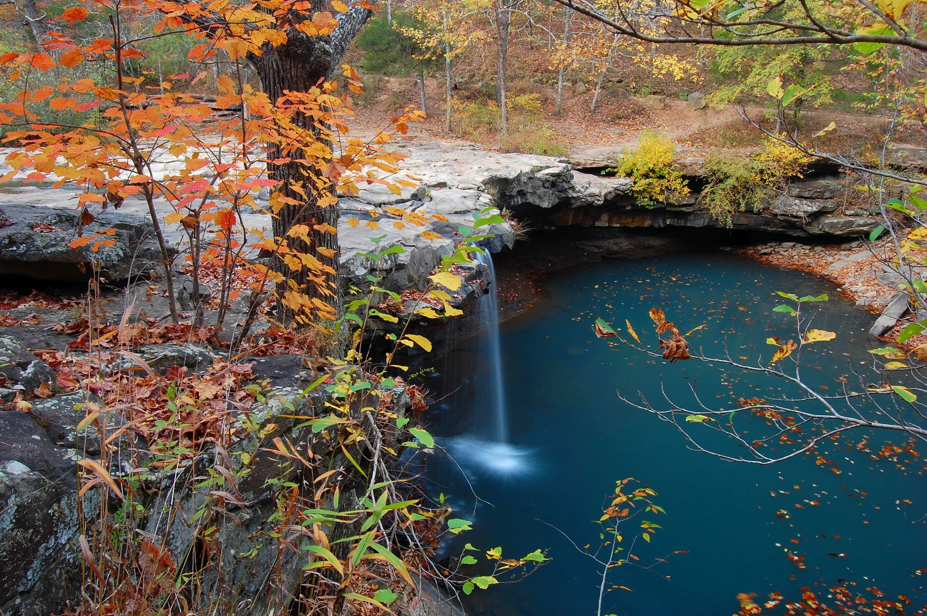 autumn, Trees, Pond, Waterfall, Landscape Wallpaper
