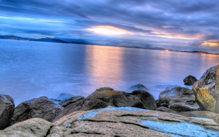 sunset, Ocean, Landscapes, Beach, Rocks, Seaside HD Wallpaper Desktop Background