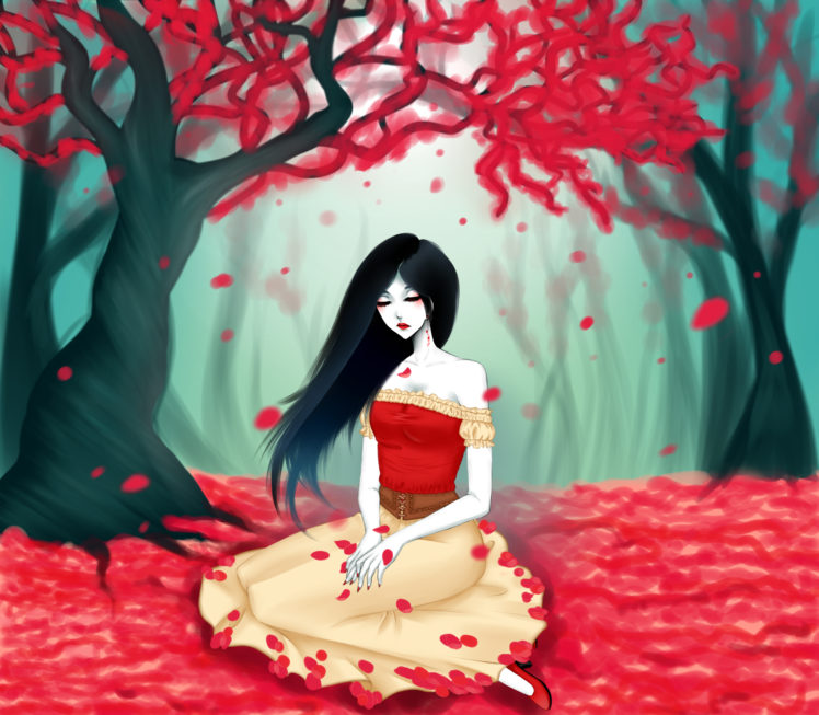 original, Mood, Art, Eirintomo, Adventure, Time, Marceline, Girl, Leaves, Red, Tree, Autumn HD Wallpaper Desktop Background