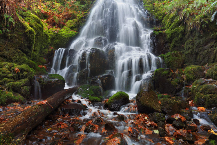 columbia, River, Oregon, Waterfall, Cascade, Rocks, Moss, Leaves, Autumn HD Wallpaper Desktop Background