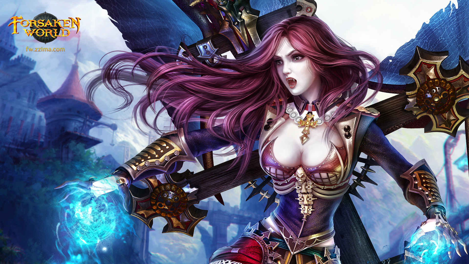 forsaken, World, Shenmo, Online, Warriors, Breast, Redhead, Girl, Armor, Games, Girls Wallpaper