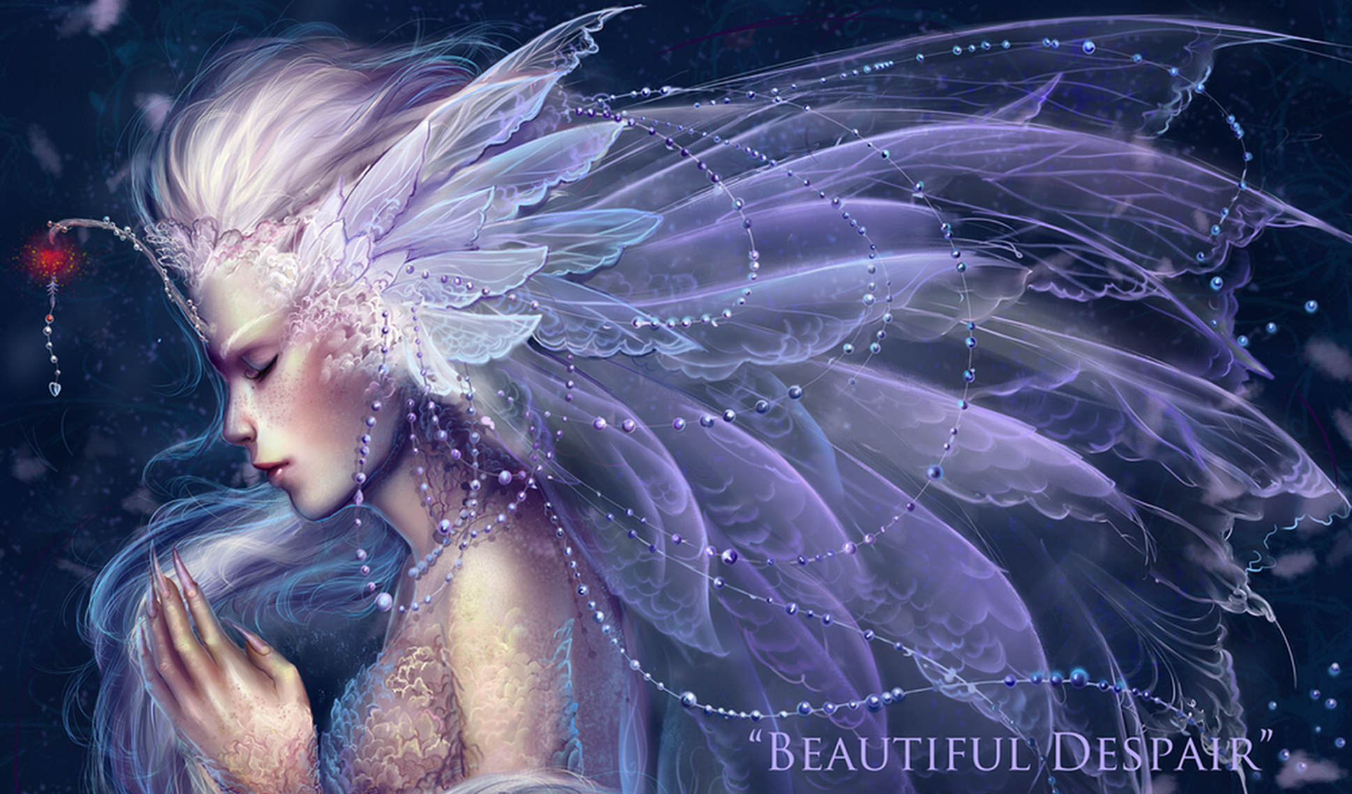 girl, Wings, Beads, Beads, Nails, Stones, Feathers, Fairy, Mood Wallpaper