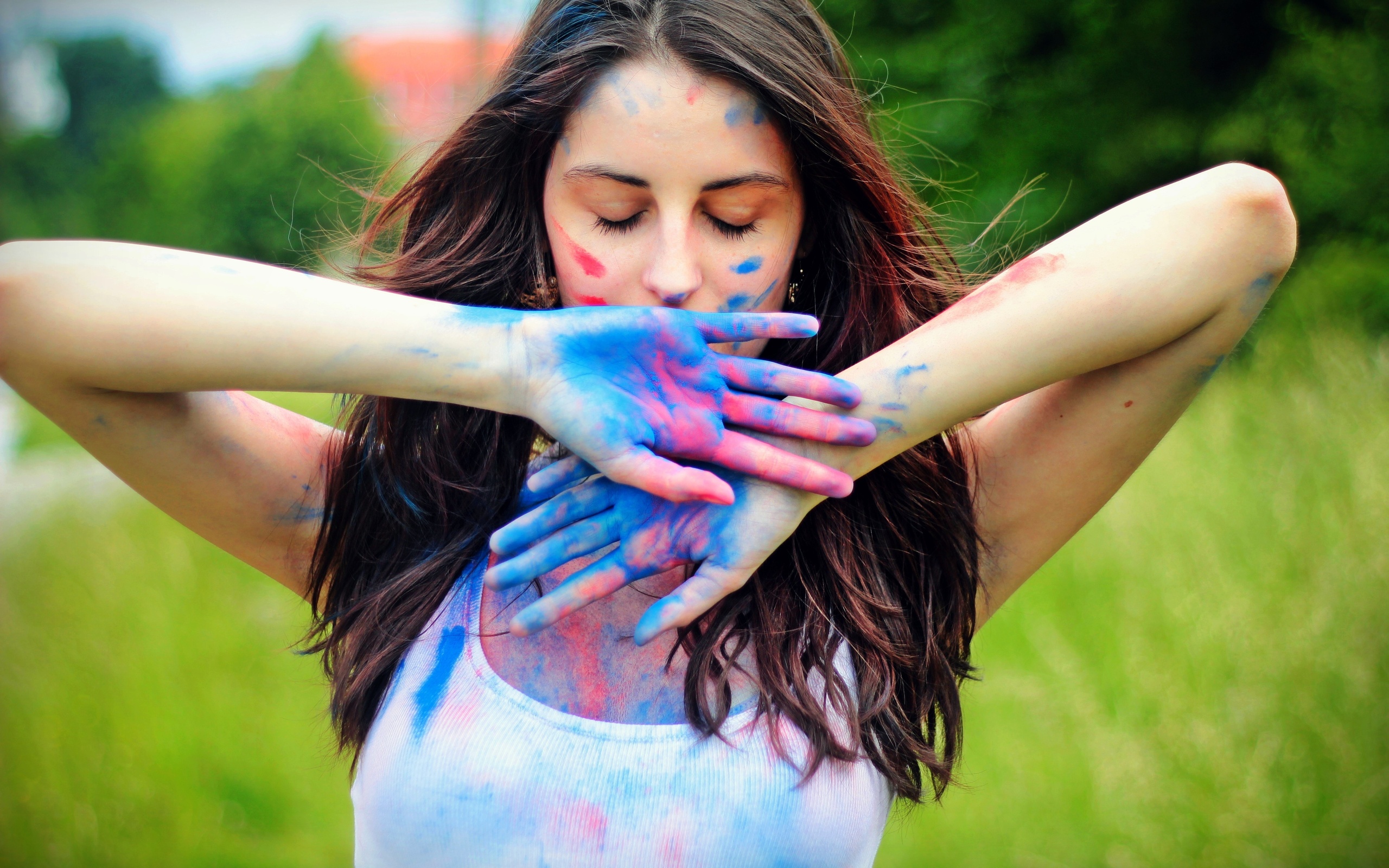 girl, Hands, Paint Wallpaper