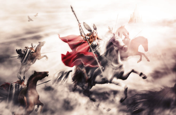 warriors, Horses, Spear, Fantasy, Girls HD Wallpaper Desktop Background