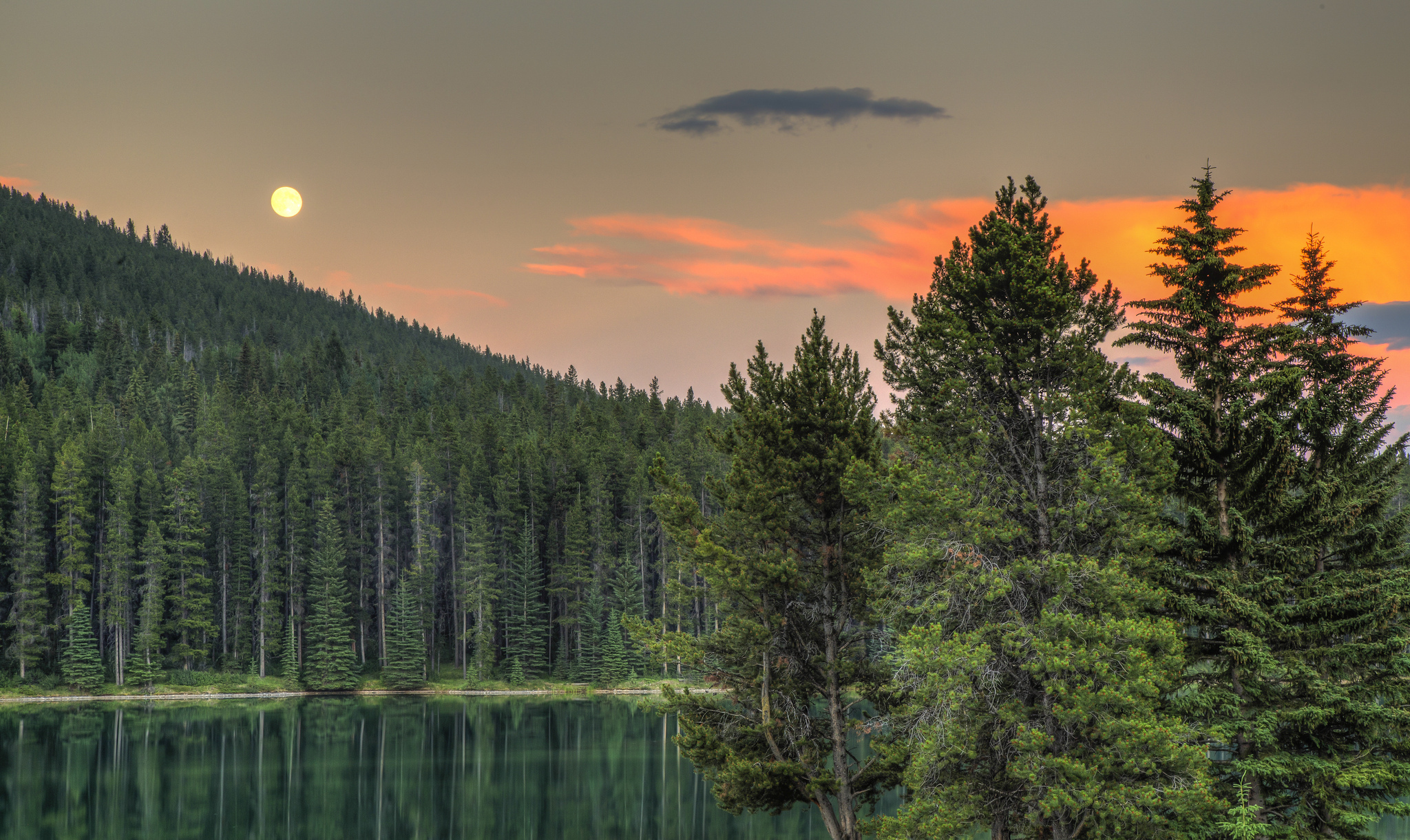 alberta, Canada, Lake, Forest, Sunset, Trees Wallpaper