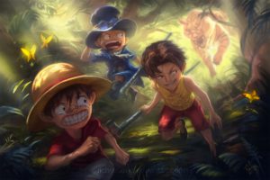 one, Piece, Animal, Bandaid, Black, Hair, Blonde, Hair, Butterfly, Forest, Goggles, Hat, One, Piece, Portgas, D, Ace, Richy, Truong, Sabo, Scarf, Short, Hair, Tears, Tiger, Watermark