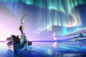 original, Boat, Brown, Hair, Clouds, Instrument, Kagaya, Landscape, Moon, Original, Scenic, Sky, Snow, Stars, Water