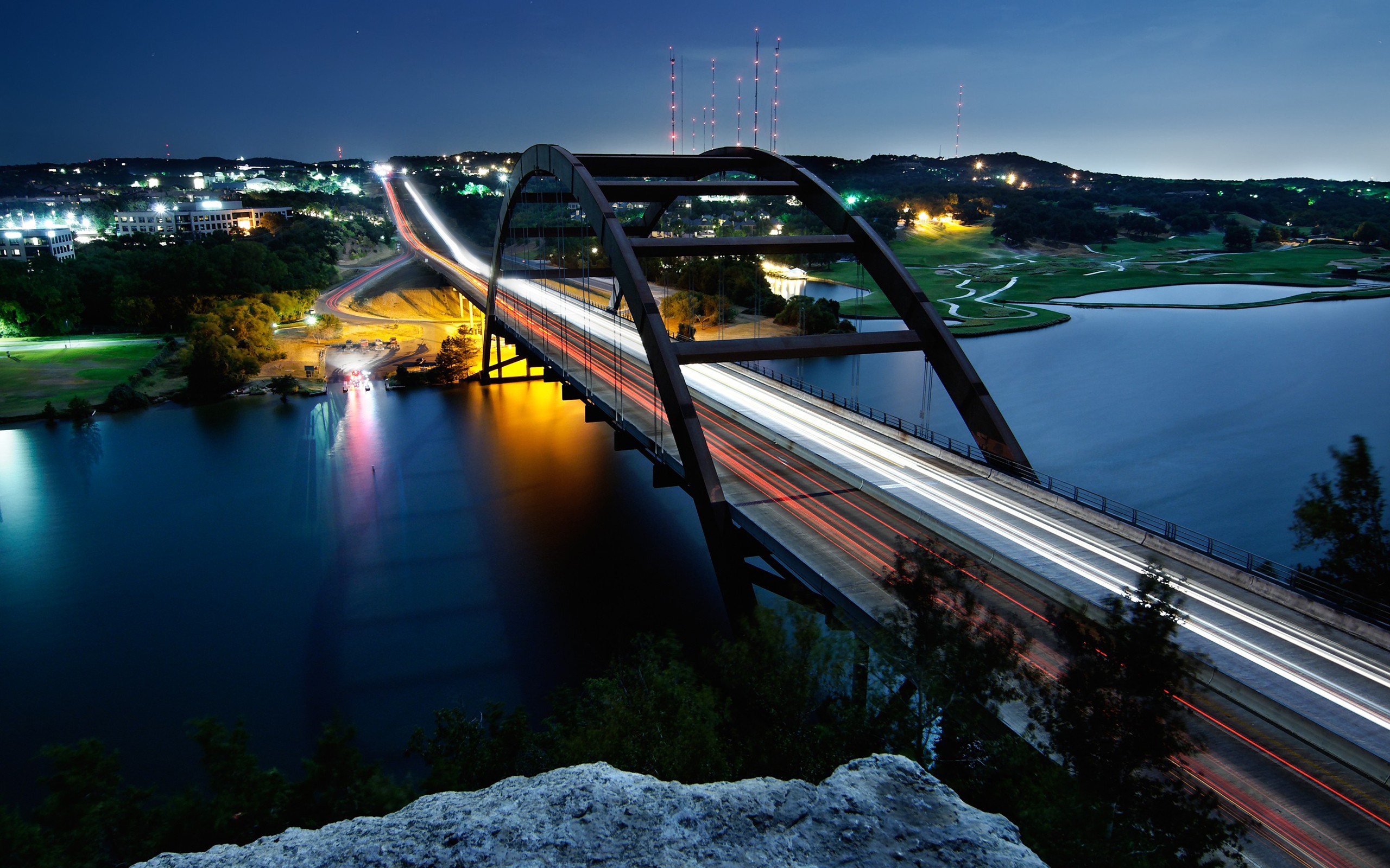 night, Lights, Bridges, Long, Exposure Wallpaper