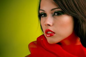 women, Simple, Background, Faces, Green, Background, Red, Lips