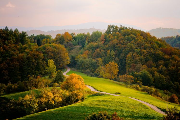 autumn, Road, Trees, Hills, Landscape HD Wallpaper Desktop Background