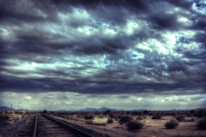 horizon, Desert, Railroad, Tracks, Skyscapes
