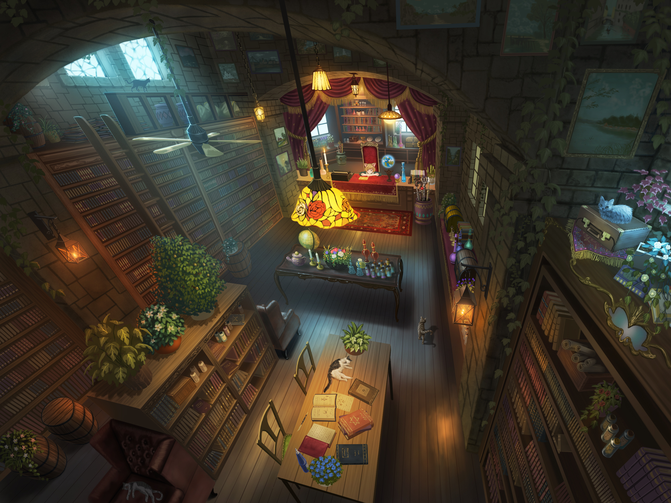 original, Animal, Animal, Ears, Book, Cat, Flowers, Nauimusuka, Original, Scenic Wallpaper