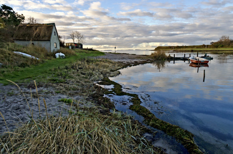 shore, Lake, Boat, House, Grass HD Wallpaper Desktop Background