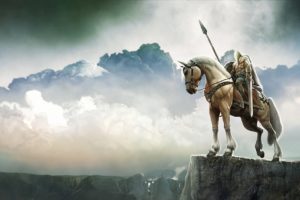 warrior, Horses, Spear, Clouds, Fantasy