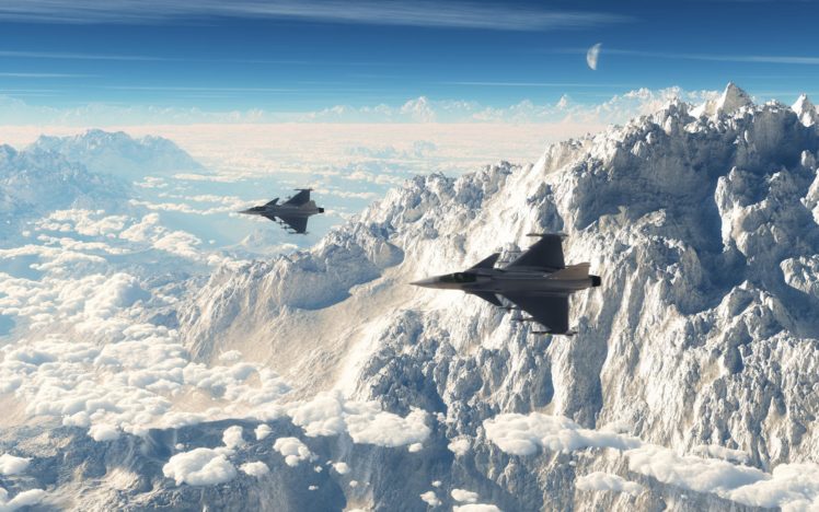mountains, Clouds, Aircraft, Fighter, Jet HD Wallpaper Desktop Background