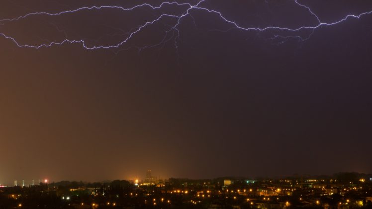 storm, Lightning, Sky, Clouds, City HD Wallpaper Desktop Background