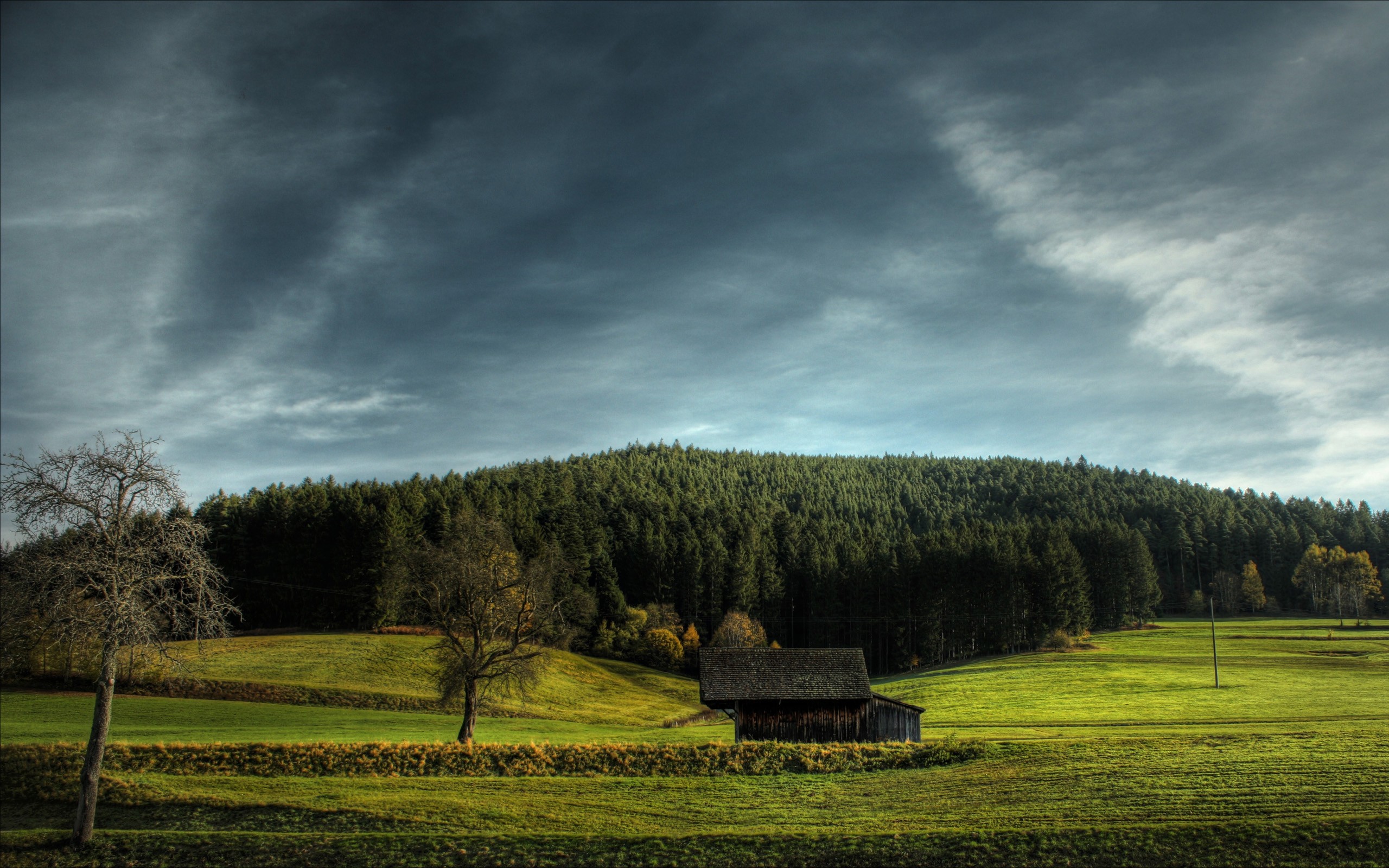 nature, Trees, Houses, Plains, Skyscapes Wallpaper