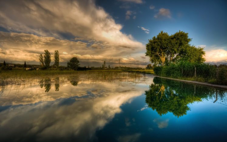 water, Clouds, Landscapes, Trees, Reflections HD Wallpaper Desktop Background
