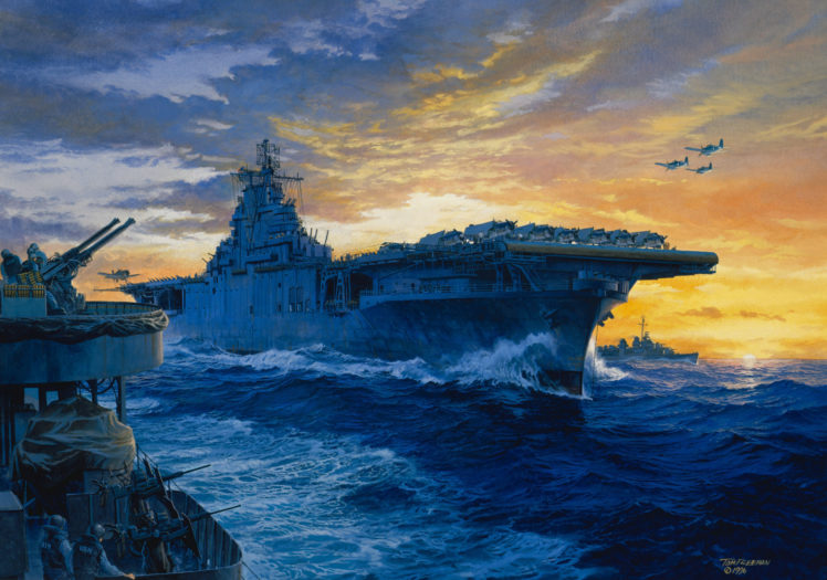 aircraft, Carrier, On, Station, Painting, Navy, Art, Navy, Military HD Wallpaper Desktop Background
