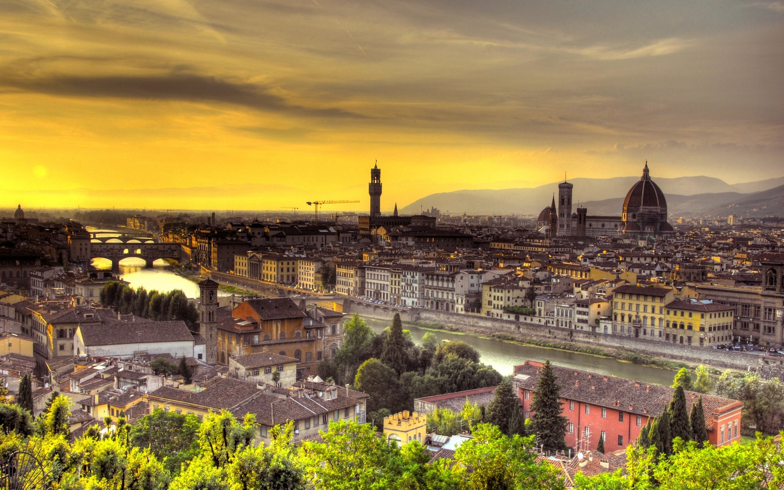 sunset, Landscapes, Horizon, Cityscapes, Italy, Florence, Rivers Wallpaper