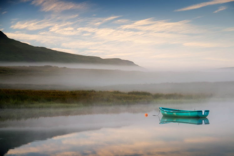 landscape, Mist, Lake, Boat HD Wallpaper Desktop Background