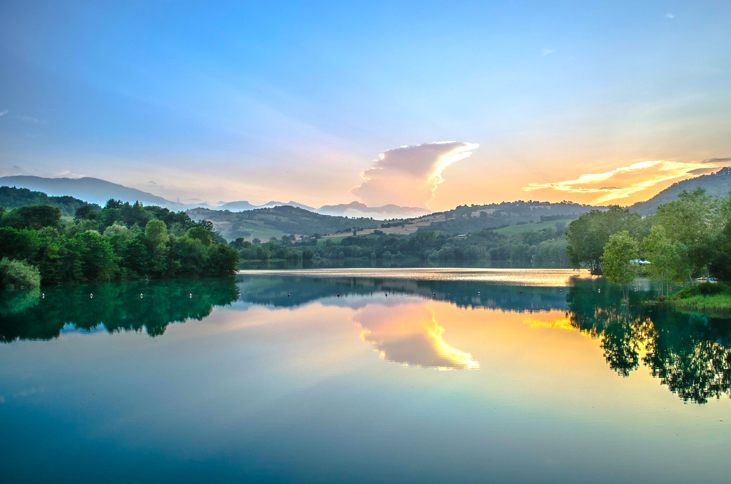 marche, Italy, River, Dawn, Reflection Wallpaper