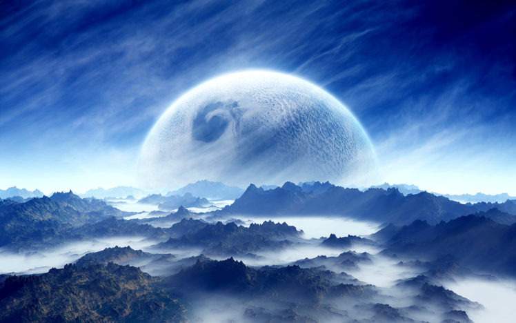 mountain, Sky, Landscape, Blue, Cloud, Planet, Sci fi, White HD Wallpaper Desktop Background