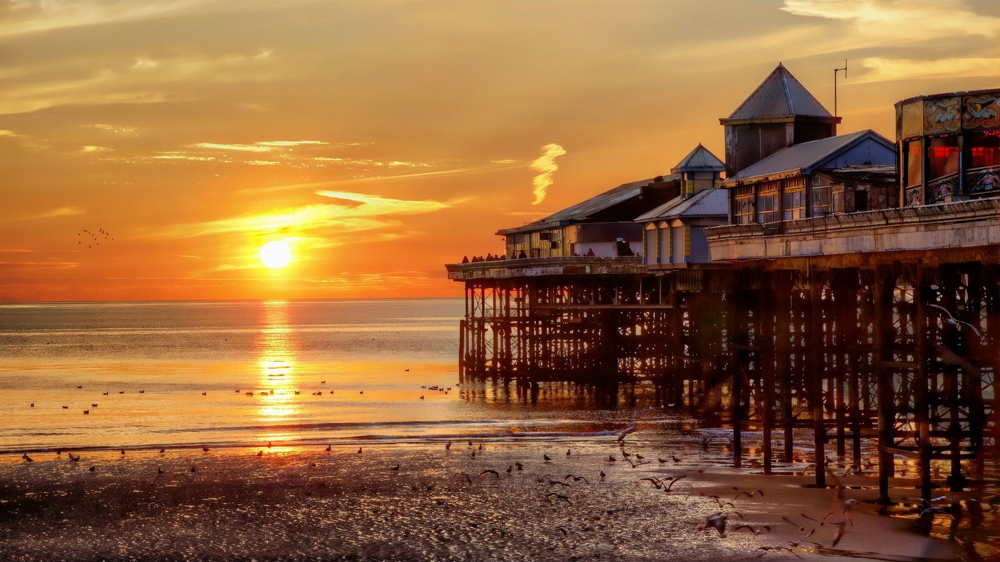pier, Blackpool, United, Kingdom, Sunset, Landscape Wallpaper