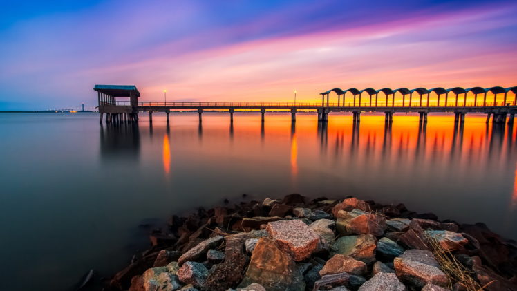 pier, Rocks, Water, Sky, Nature HD Wallpaper Desktop Background
