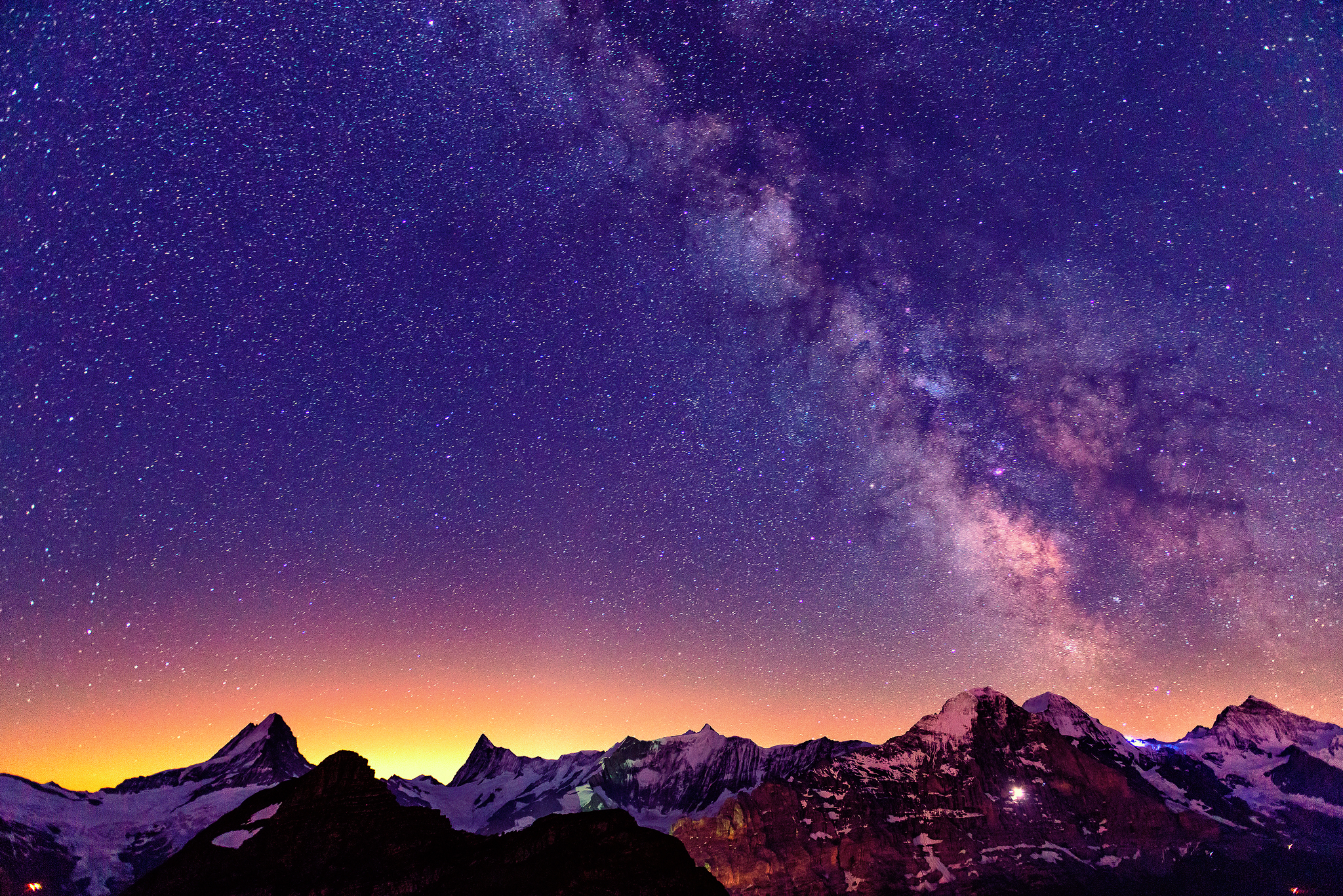 sky, Stars, Mountains, Switzerland, Sunrises, And, Sunsets, Alps, Nature Wallpaper