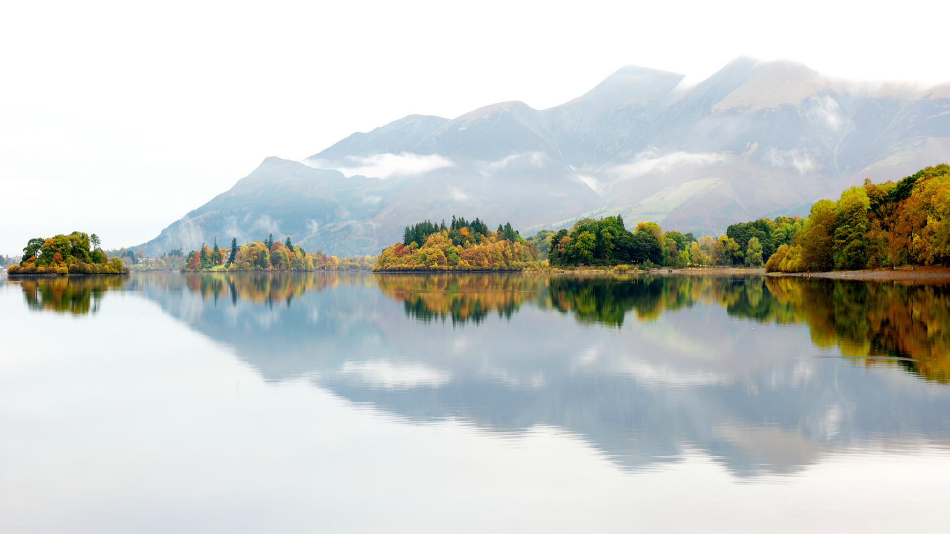 uk, Mountain, England, Trees, Mist, Fog, Autumn, Reflection, Lake Wallpaper
