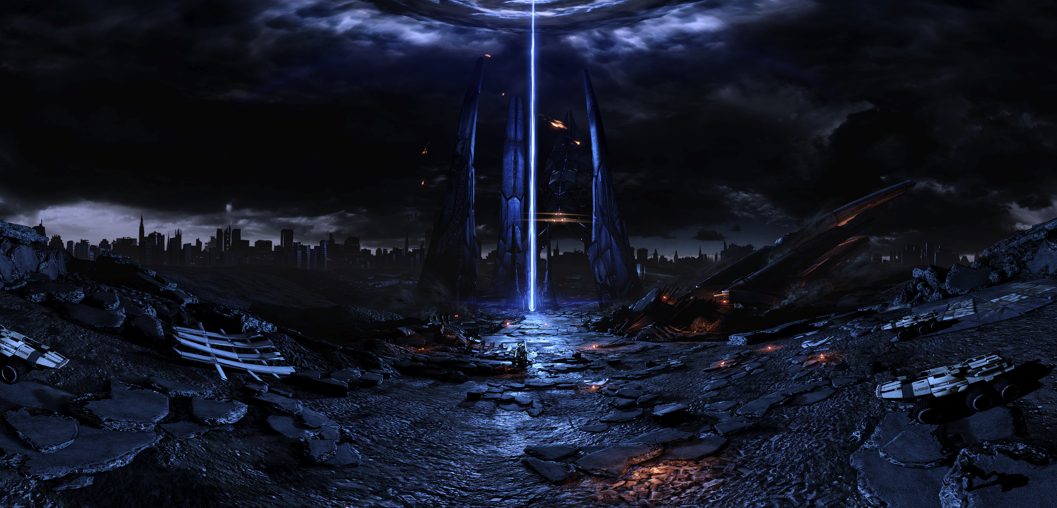 mass, Effect, Fan, Reaper, Harbinger, Art, Pano, Spaceship, Sci fi, Apocalyptic Wallpaper