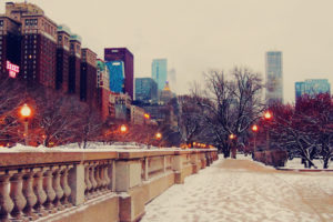 skyscrapers, Chicago, Street, Winter, Snow