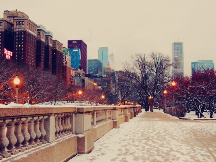 skyscrapers, Chicago, Street, Winter, Snow HD Wallpaper Desktop Background