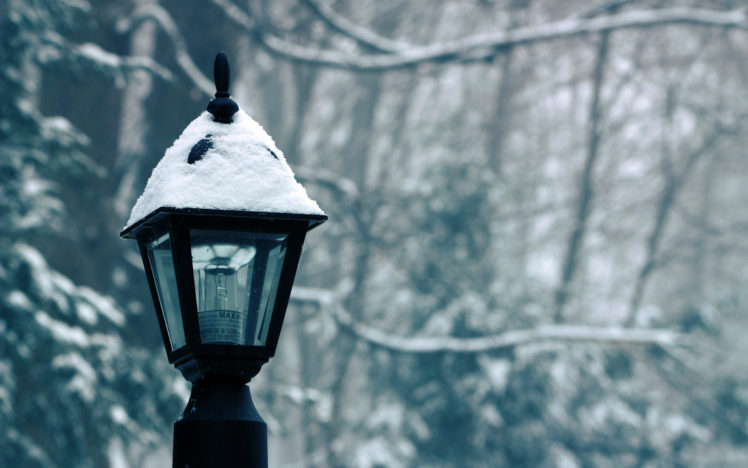 winter,  season , Snow, Lamp, Posts HD Wallpaper Desktop Background