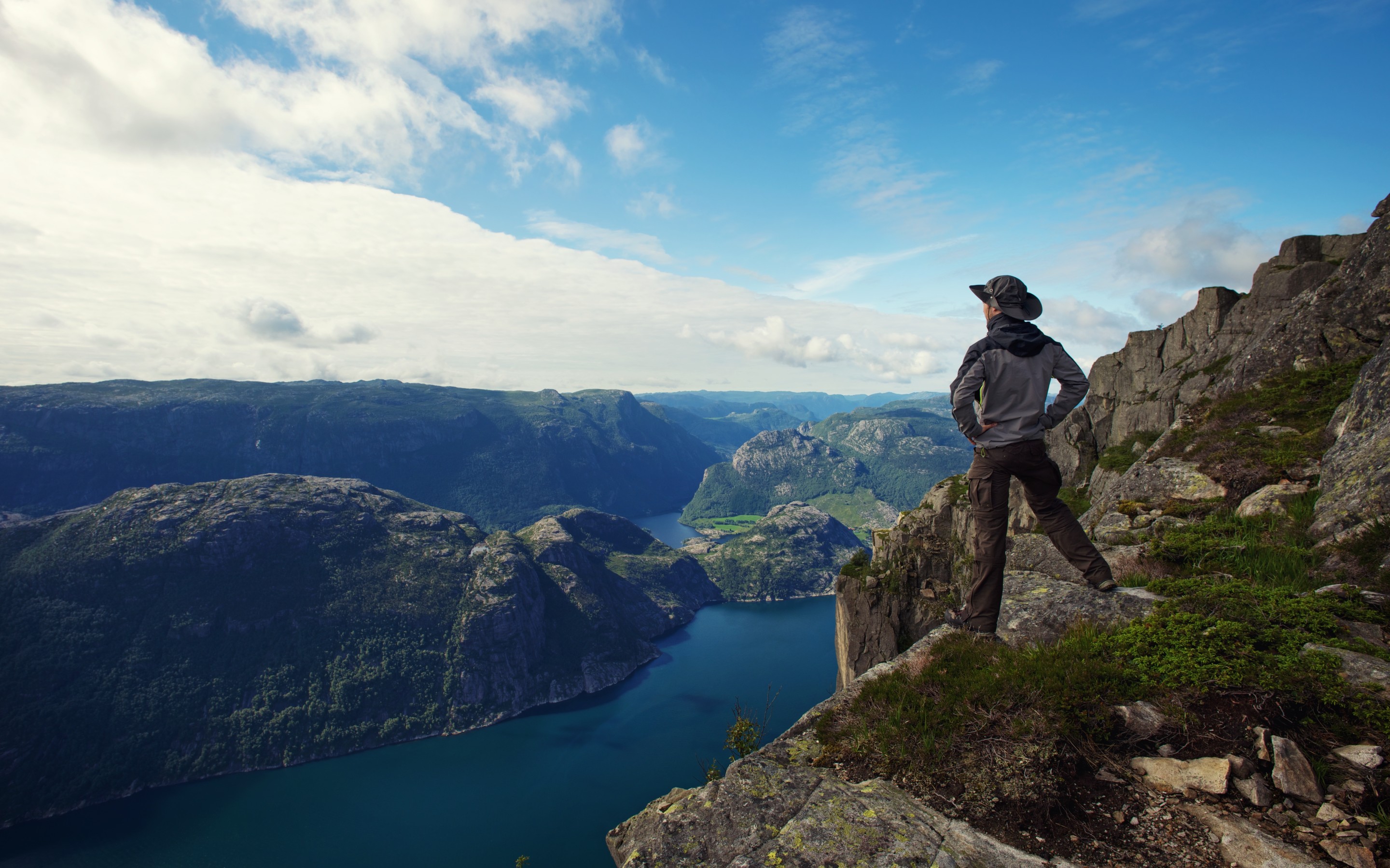 guy, Man, Traveler, Hiker, Fjord, Panorama, Sea, Lonely, Sky, Mountain, Clouds, Nature, Lonely, Man, Male, Traveler, Tourist, Fjords, Panorama, Sea, Single, Sky, Mountains, Clouds, Nature Wallpaper