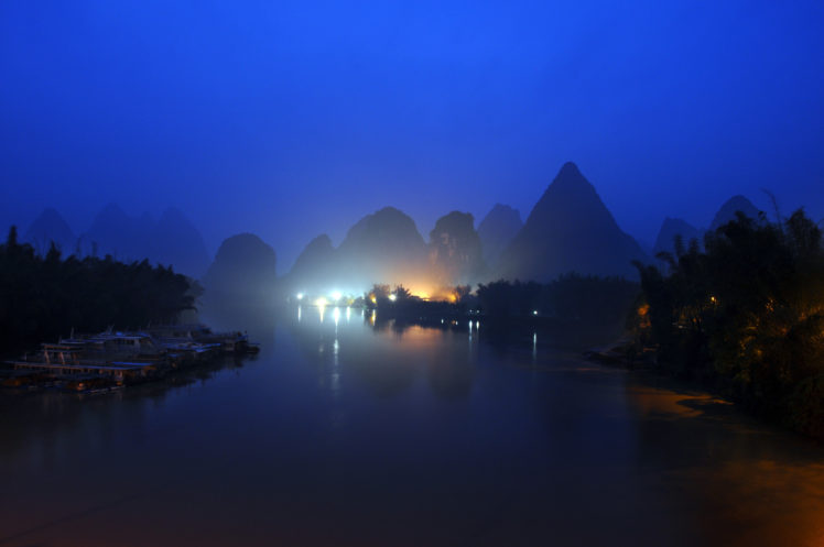 mountain, River, Night, Lights HD Wallpaper Desktop Background